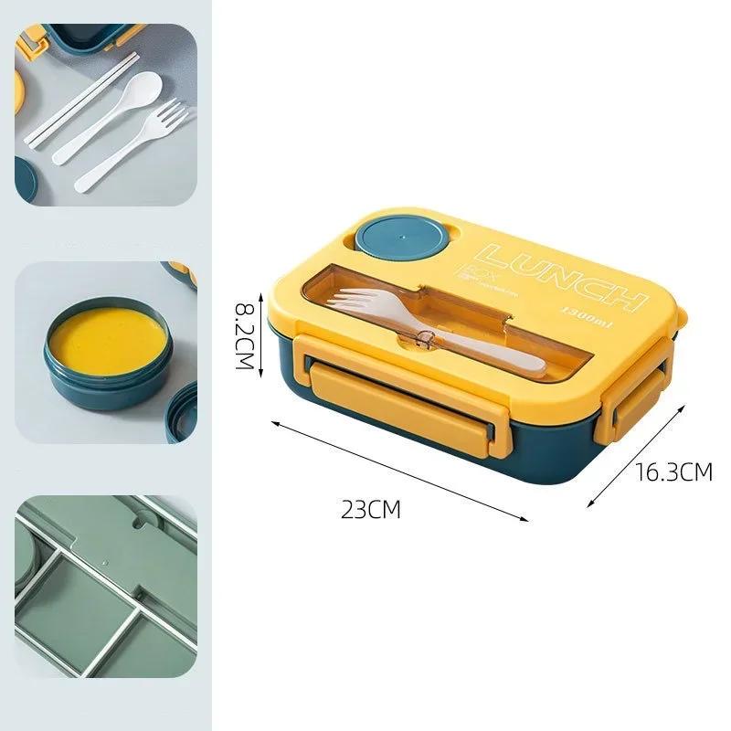 Compartment 1300ML Portable Lunch Box Kids Students Office Bento Box With Fork and Spoon Microwave Food Storage Container