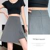 Юбка средней длины, плиссированная юбка, летняя женская юбка-трапеция, тонкая и слегка пухлая, короткая юбка с разрезом, большой размер с высокой талией, черные завернутые ягодицы