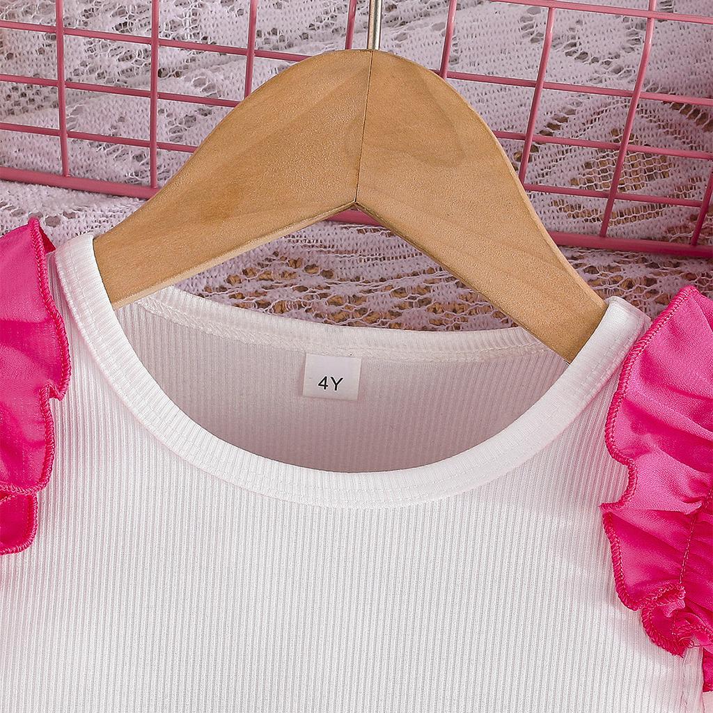 Новый комплект для девочек: топ с короткими рукавами-крылышками и бантом + короткая юбка + шляпа. Милый модный комплект