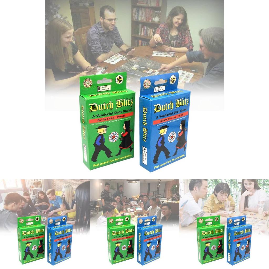Захватывающая карточная игра Dutch Blitz для семейного веселья с красочными картами синего и зеленого цветов