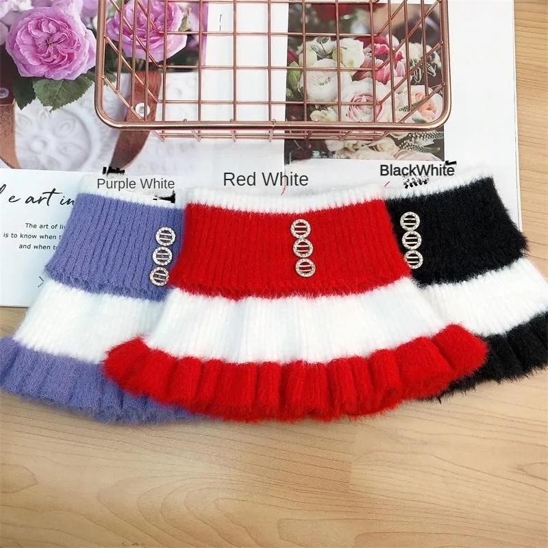 2025 New Knitted Stripe Lapel Collar Warmth Neck Cover for Women Thickened Imitation Mink Velvet Fake Collar Neck Scarf