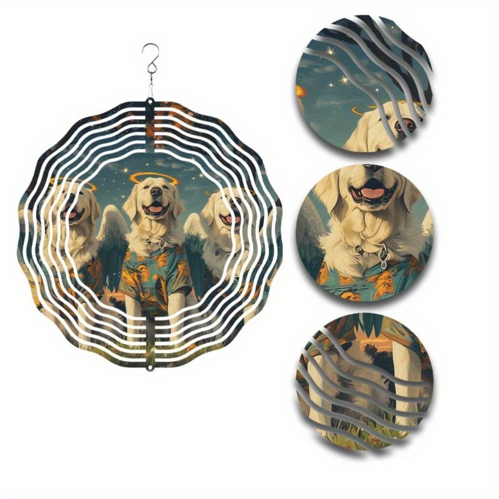 2D Rotating Dog Windmill Pendant Cute Metal Style Turntable Decor Handmade Foldable Wind Chime for Lantern Festival Birthday Party