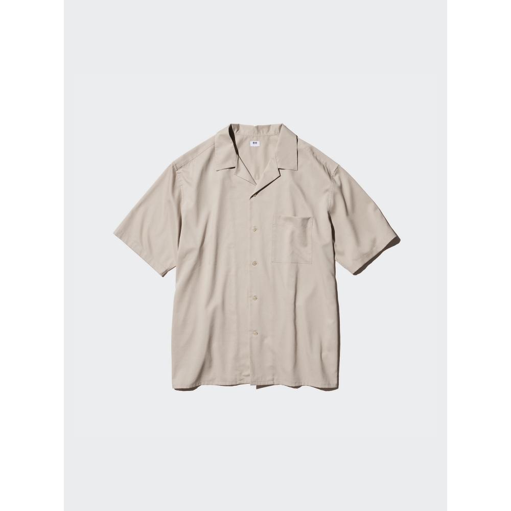 Uniqlo Рубашка из модального хлопка с открытым воротником и коротким рукавом 