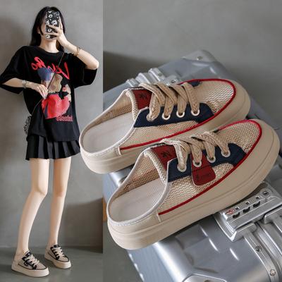 Летние новые инс корейская версия через сетку полые белые туфли студентки универсальные повседневные полушлепанцы женская обувь тренд Q6