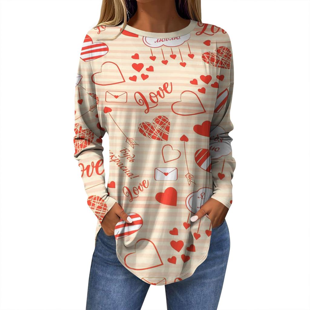 Женская модная повседневная футболка с круглым вырезом и длинным рукавом с рождественским принтом