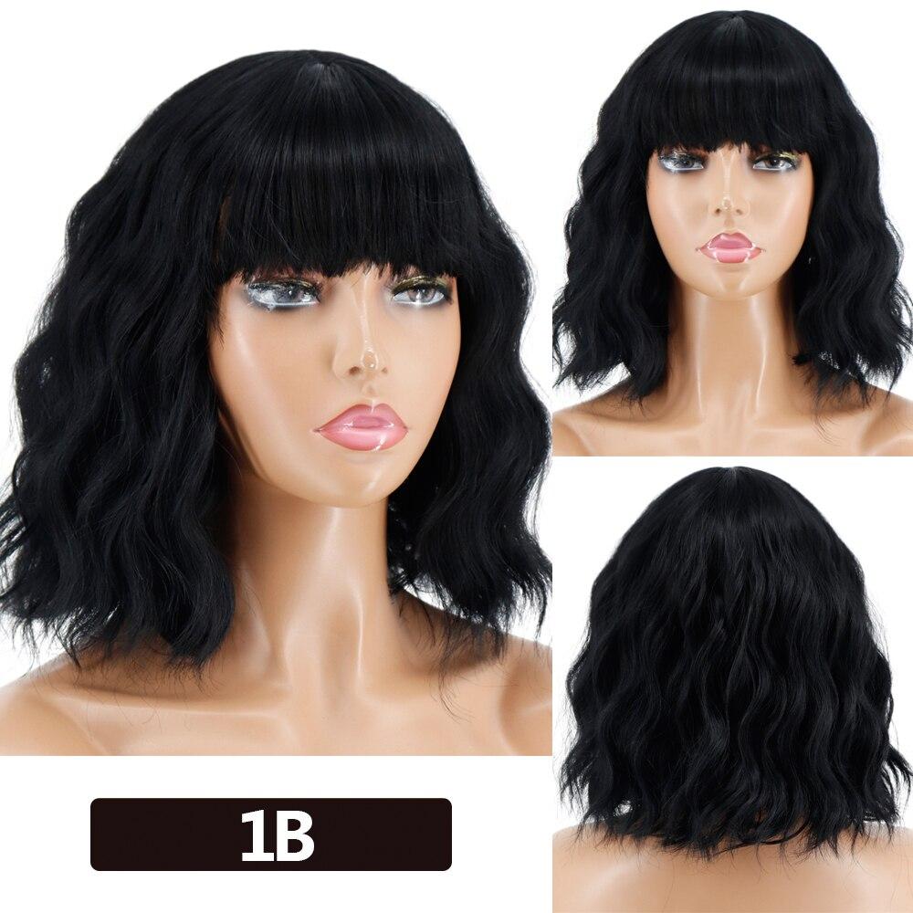 Women Short Platinum Blonde Ombre Wavy Wig with Bangs for Women Cosplay Party Wigs Natural Looking for Daily Use