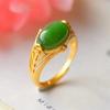 Natural Hetian Jasper Opening Adjustable Rings for Women Chinese Style Retro Unique Ancient Gold Craft Charm Brand Jewelry