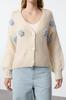 Women's Elegance Style Cardigan Stone Soft Textured Rose Detailed Knitwear Cardigan
