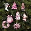Елочные шары 12/24/36 шт. Набор розовых деревянных украшений, Снеговик Санта Подвесные эстетичные украшения, Рождественские подвески с веревками для домашнего декора