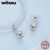 WOSTU 925 Sterling Silver Pink Heart Faith Pendant Pavé Setting CZ Crown Gradient Glass Toucan Fit Original Bracelet Guard Gifts