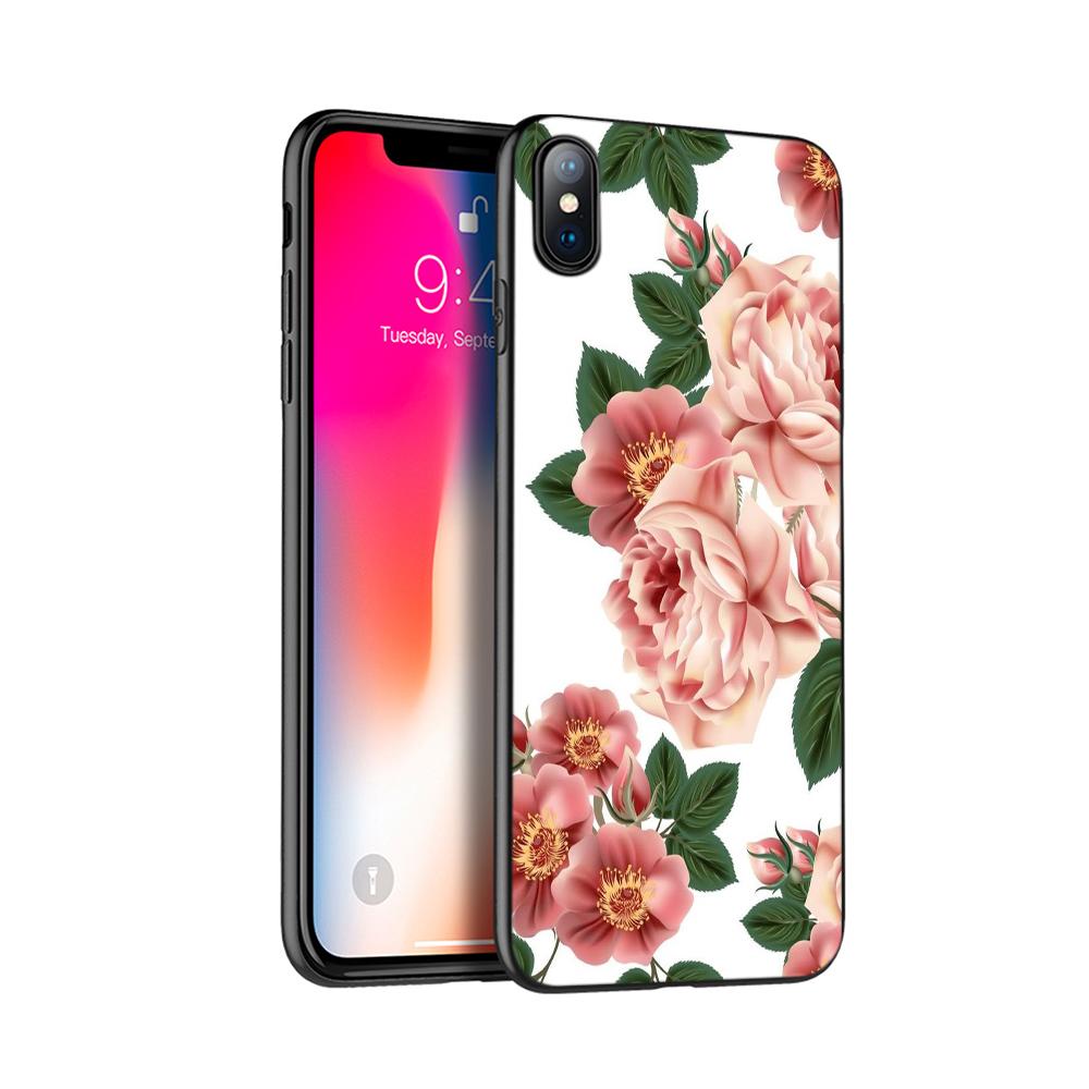 Черный чехол из ТПУ для iPhone 5 5s SE 2020 6 6s 7 8 plus x 10 чехол для iPhone XR XS 11 pro MAX чехол красивая девушка с цветами листья