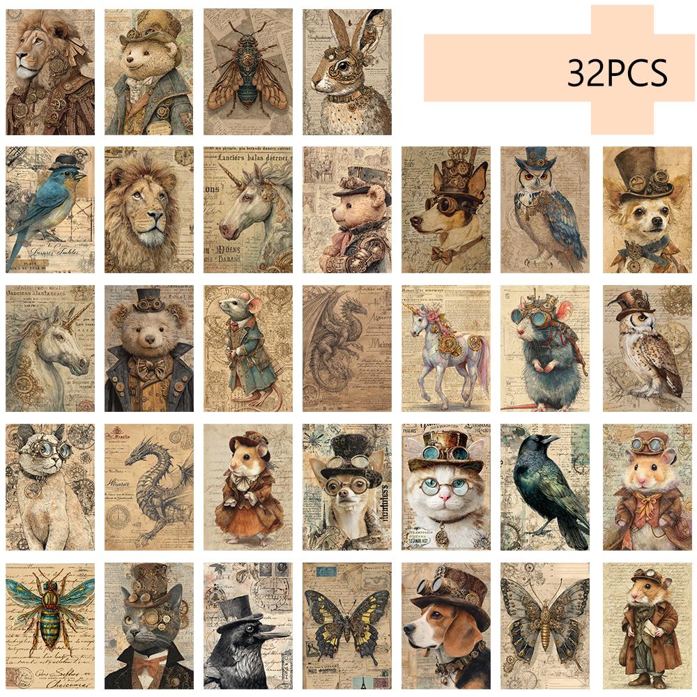 32pcs, Punk Mechanical Animal Postcard, Birthday/Anniversary Gift, Collectible, Suitable for Gift Giving, Can Be Mailed.