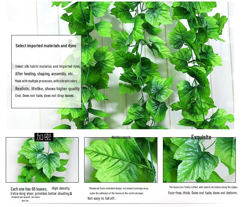 Зеленая искусственная виноградная лоза для декора стен в помещении и на балконе