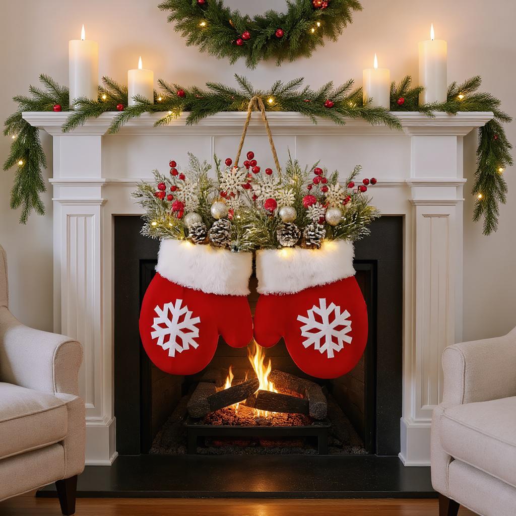 Christmas Gloves Door Decoration with Light LED Christmas Decoration Artificial Garland for DIY Front Door Window Wall