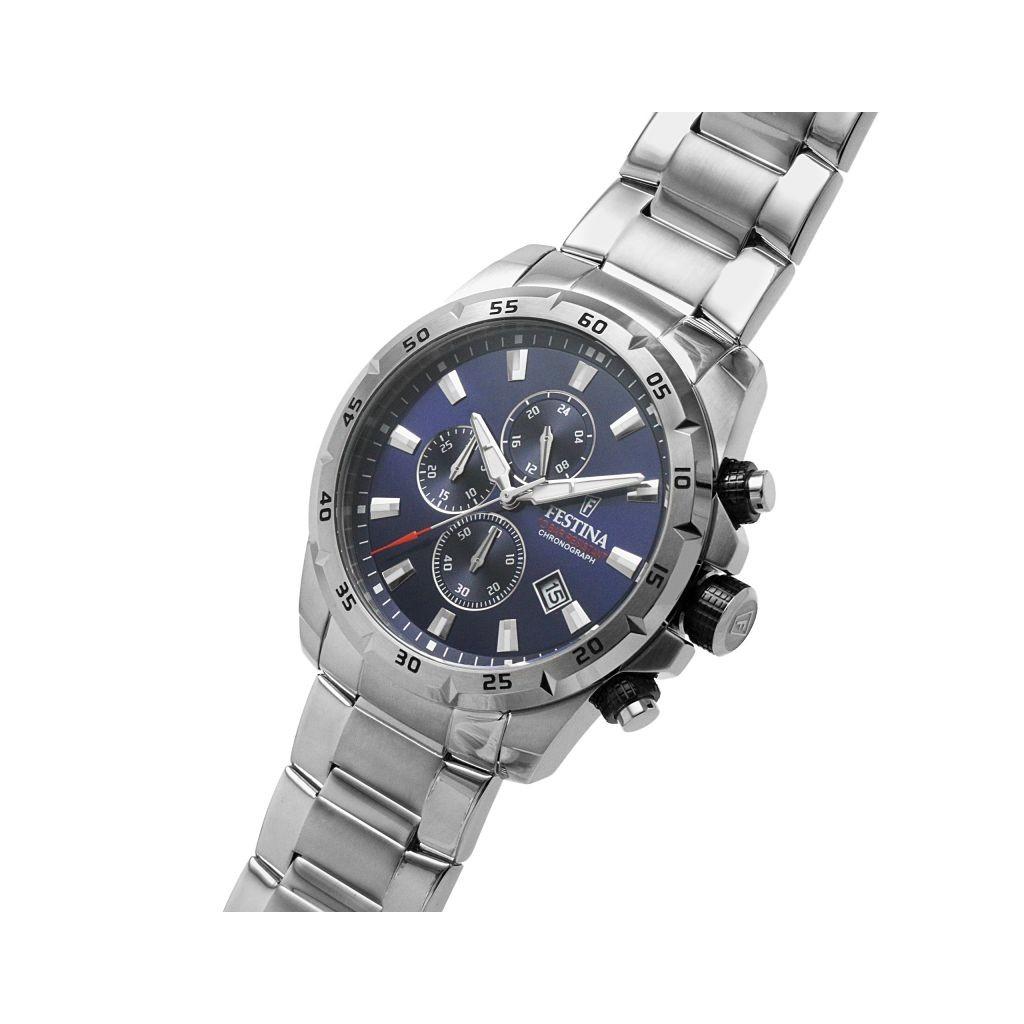 FESTINA Спортивный хронограф из нержавеющей стали с синим циферблатом, кварцевые мужские часы F20463-2 100M