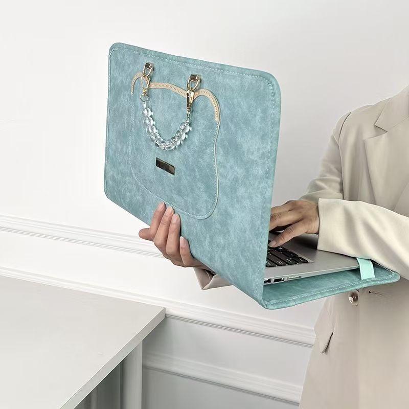 Портативная сумка-чехол для ноутбука MacBook Neo 13 14 15-16 дюймов, чехол из ПУ-кожи с ручкой, креативный дизайн в полоску