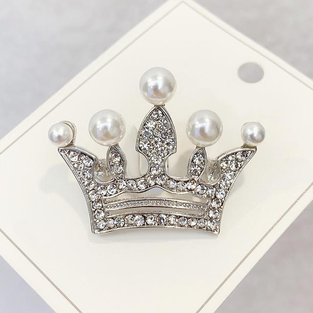 Fashion Crown Brooches Gold Silver Color Rhinestone Pearl Lapel Pin Dress Decoration Buckle Badge Jewelry Accessories For Women