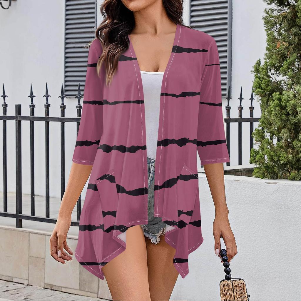 Женский кардиган неправильной формы с принтом, рукавами три четверти и карманной курткой