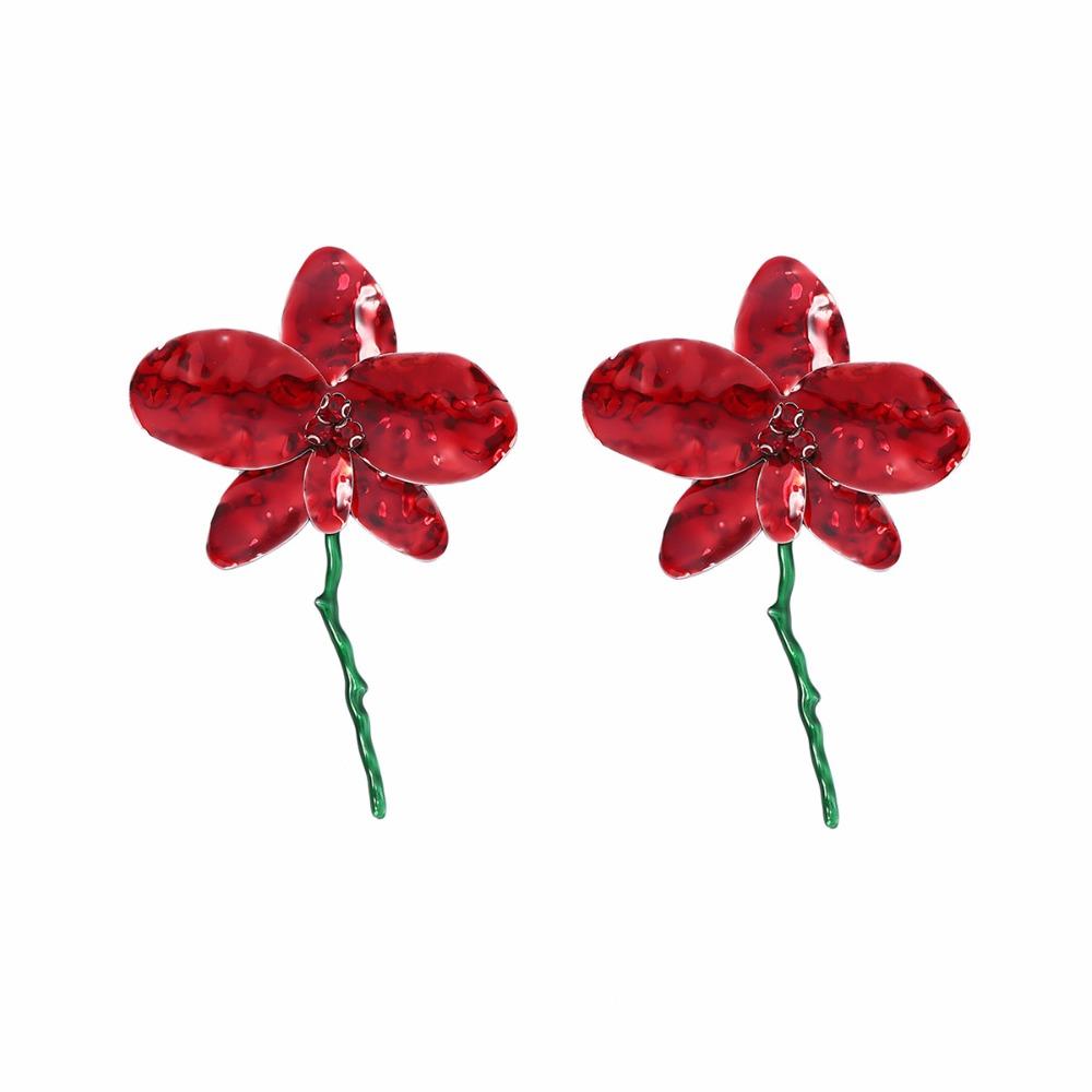 Vintage Raised Flower Shape Metal Earrings Drop Oil Stud Earrings Jewelry Accessories