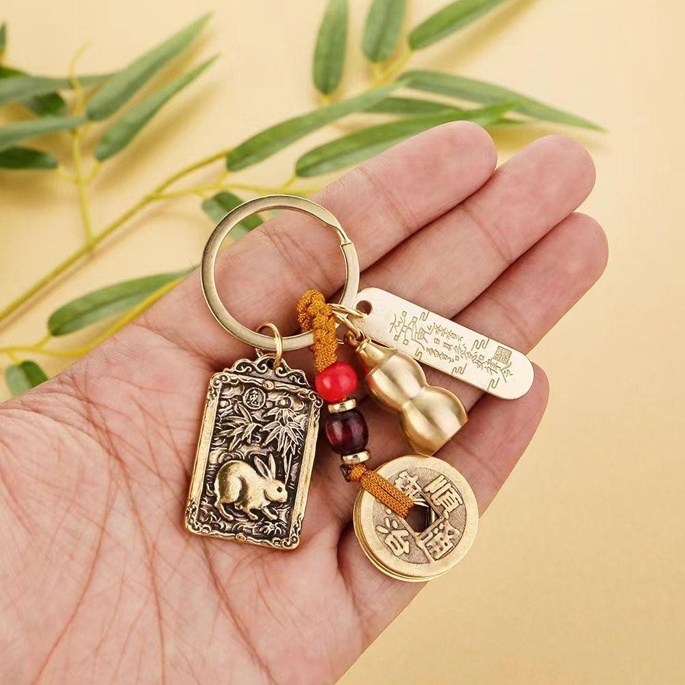 Feng Shui Metal Fengshui Pendant Brass Gourd Chinese Style Key Chain Key Ring