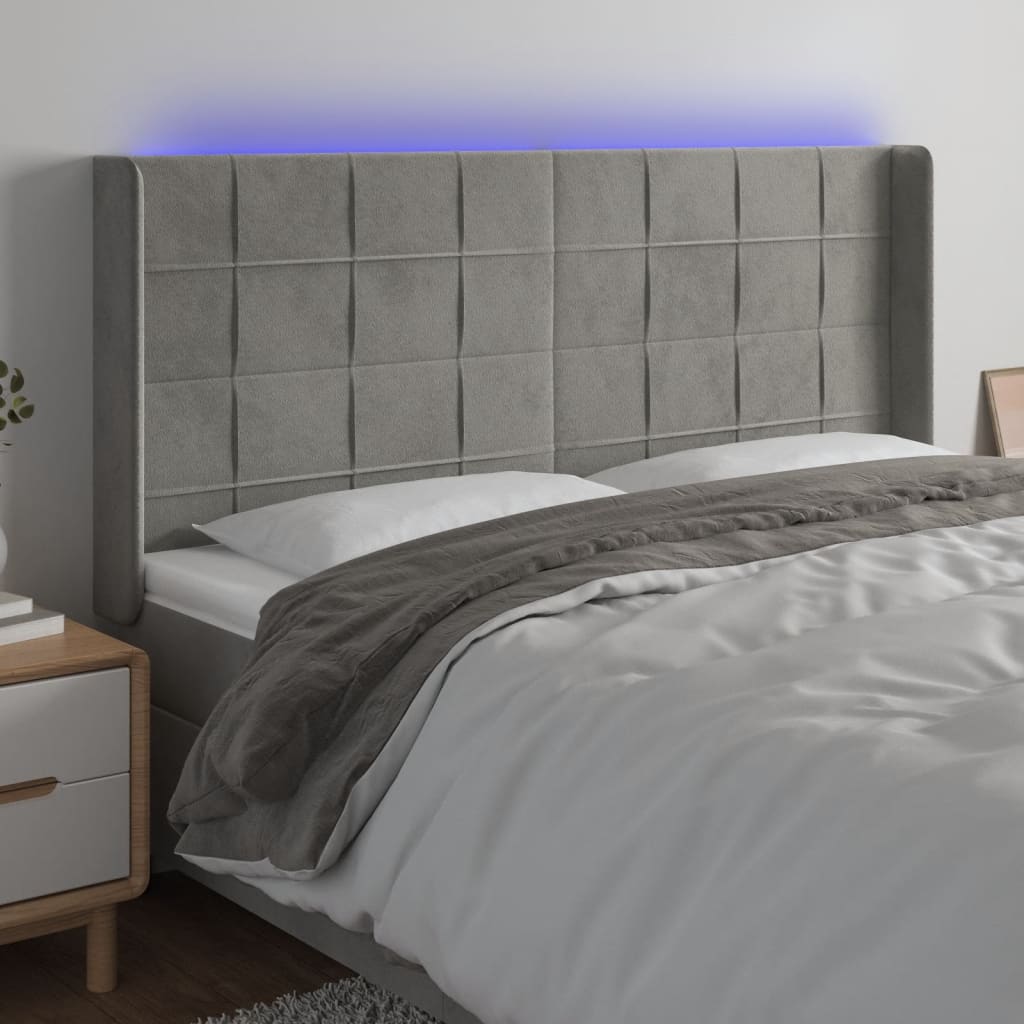 LED Headboard Light Grey 203 x 16 x 118 128 cm Velvet