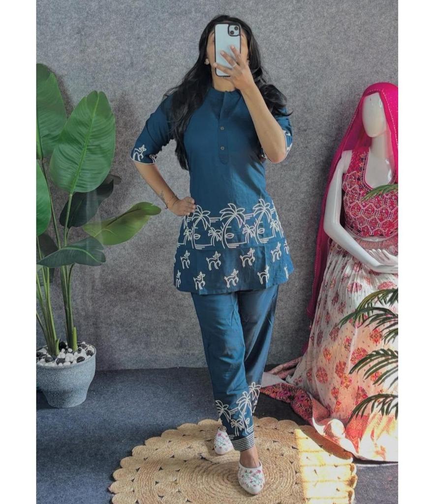 Indian Designer Party Wear Top Tunic Kurta Pant Set Women Bollywood Tunic Kurti Cord Set