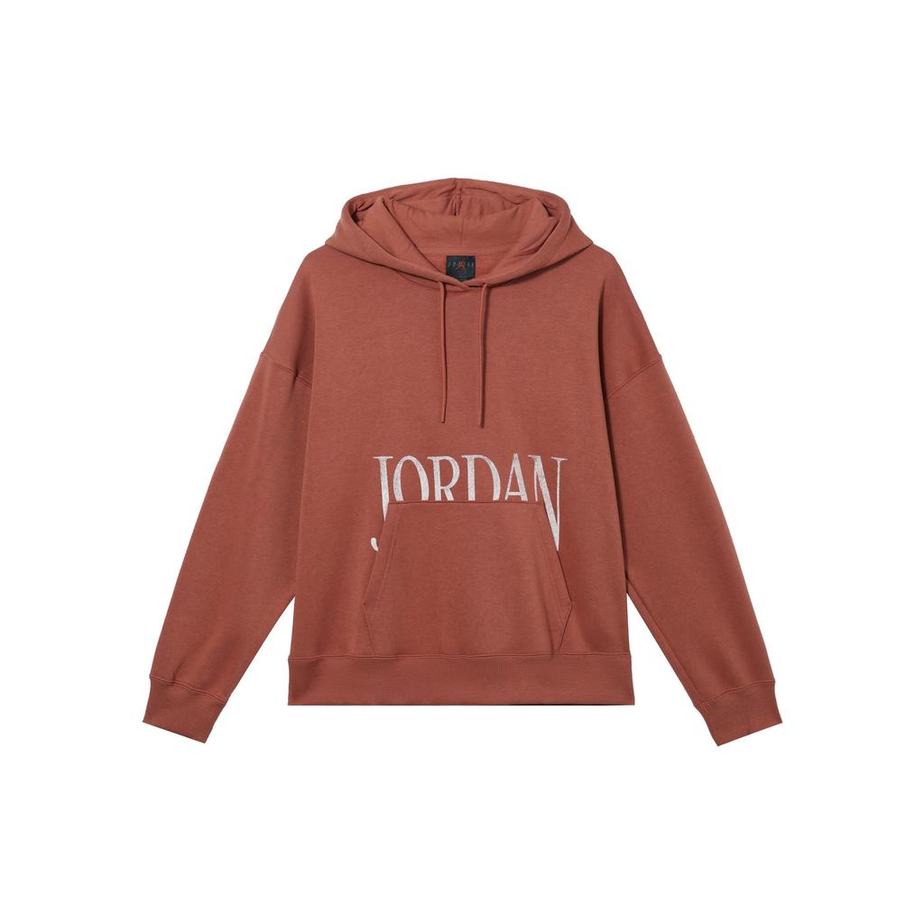 Jordan Brooklyn Fleece Letter Print Hoodie With Velvet Lining Women Tops Grey Peach-Red FN5435-209