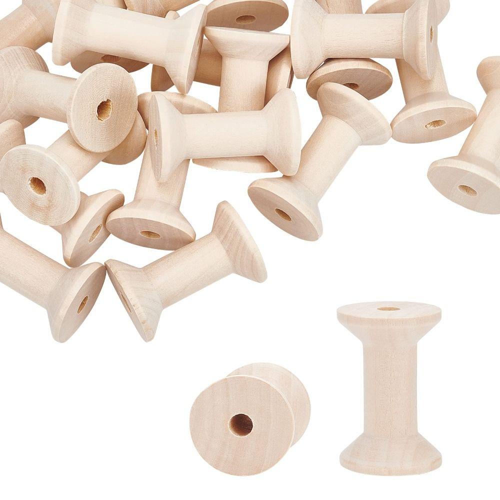 20PCS Wooden Empty Thread Spools 20PCS Natural Wire Weaving Bobbins Sewing Machines