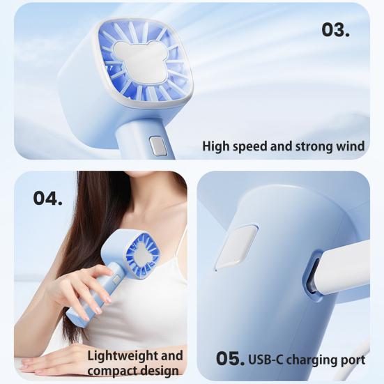 Портативный ручной вентилятор, небольшой охлаждающий вентилятор, 3 скорости, мощный поток воздуха, тихая работа, зарядка через USB, мини-вентилятор, охладитель воздуха