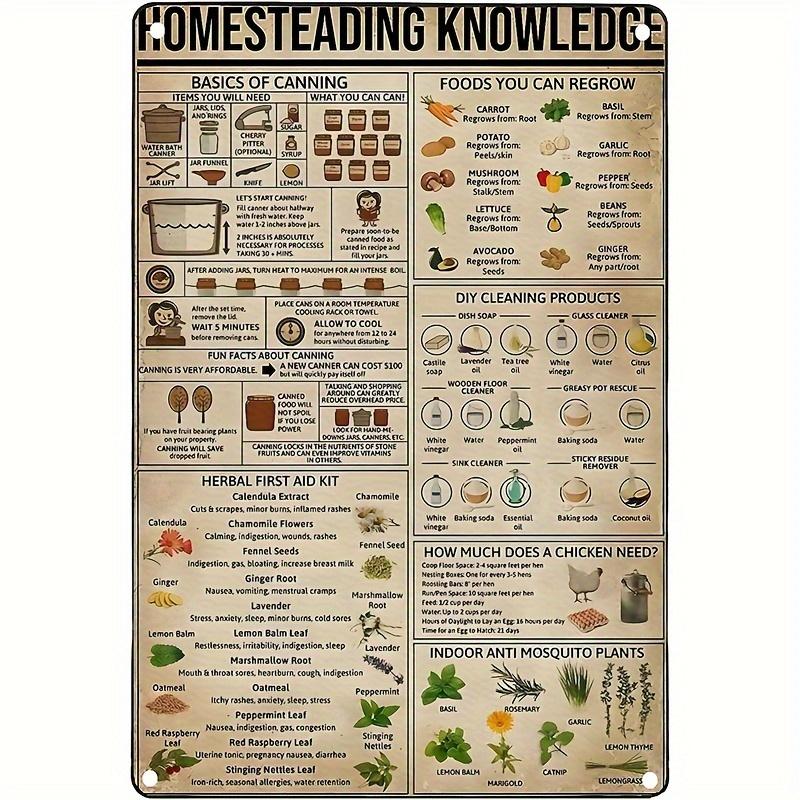 1pc Homestead Knowledge Metal Aluminum Sign Poster Herbal First Aid Kit and Basics of Canning School Farm People Cave Cafe Bar
