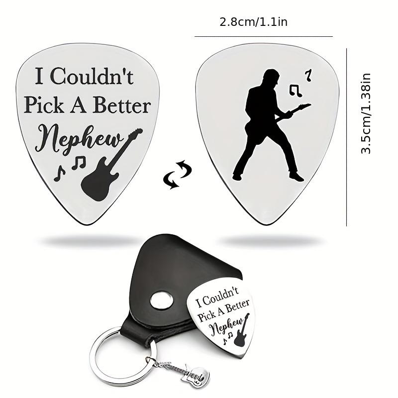 Набор из 3 брелоков: Медиатор из нержавеющей стали, кулон и кожаный чехол - Современный, простой дизайн, идеальный подарок-брелок для любителей музыки