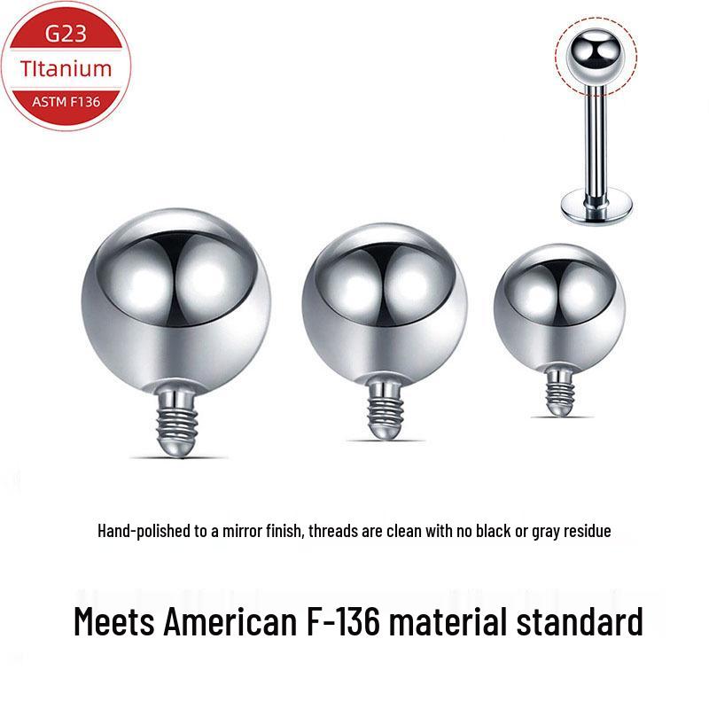 Серьги-пусеты из титанового сплава F136 с круглым шариком для хряща, губы, языка и брови, со сменными шариками с внешней резьбой