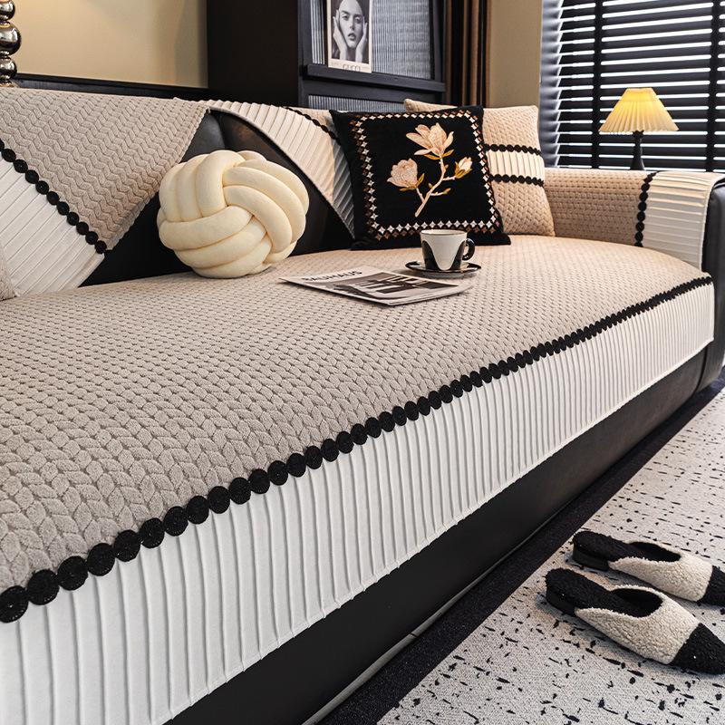 Cream Style Sofa Cover Splicing Jacquard Sofa Cover Thicken Living Room Couch Cushion Anti-slip Four Season Universal Sofa Towel