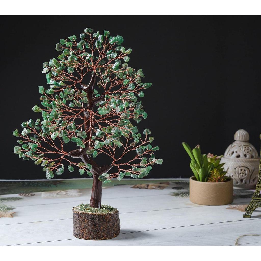 Выставочное денежное дерево на удачу, украшение, подарочный предмет - 10-12 дюймов (Медная проволока цвета зеленого авантюрина)