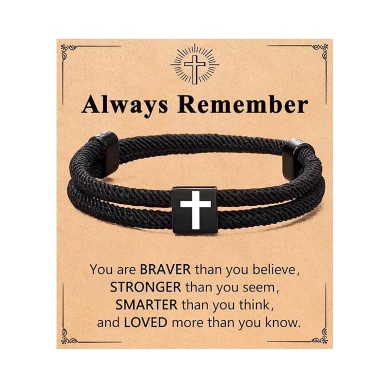 JYL TS Bracelet Men Braided Cross Charm Safeguards Journey & Stability