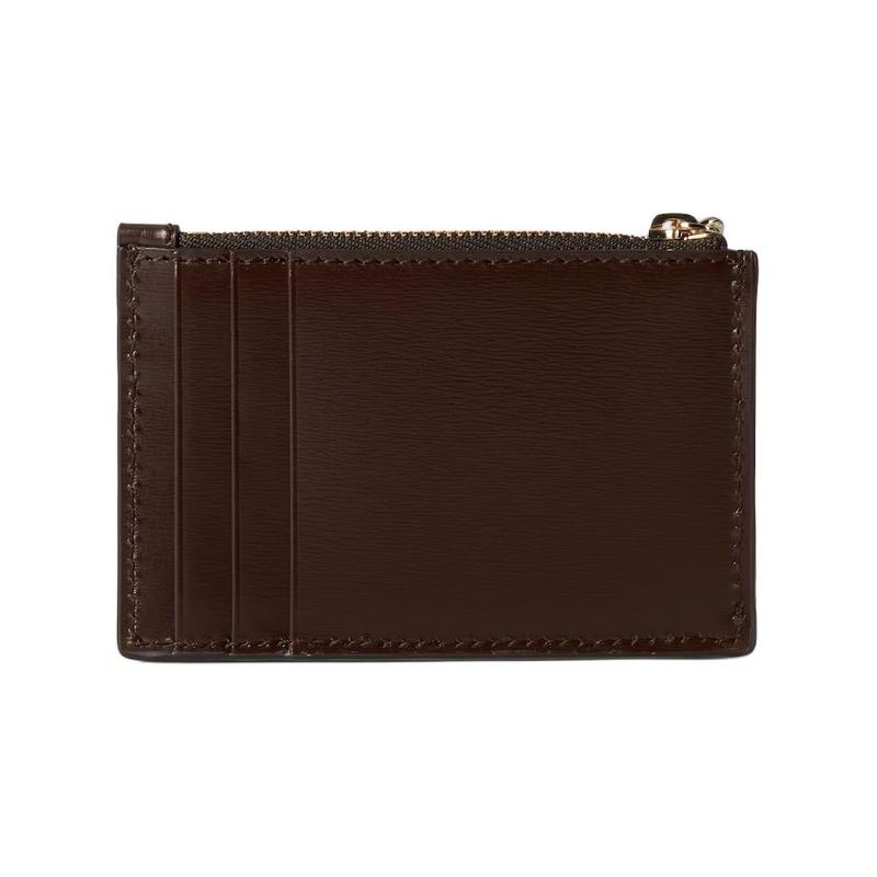 Gucci Light gold metal hardware zipper closure leather wallet women's beige and ebony