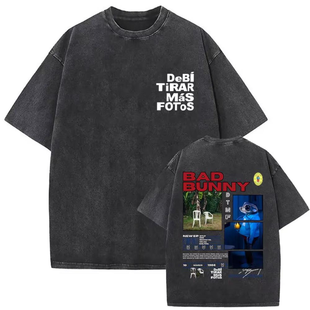 Limited Rap Bad Bunny Album Graphic T Shirt Mens Fashion Vintage Washed Short Sleeve Tshirts Hip Hop Gothic Clothing Tees
