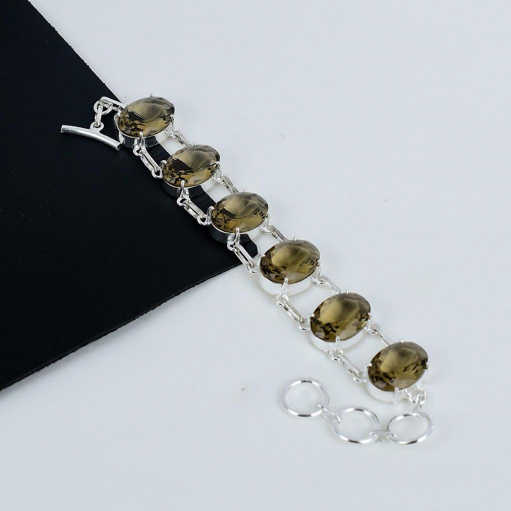 Smoky Topaz Gemstone Handmade 925 Sterling Silver Bracelet, Smoky Topaz Bracelet For Wife , Unisex Bracelet Father;s Day Gift