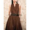 Summer New Women clothes Pleated Decorative Single-Breasted With Belt V-neck Sleeveless Midi Dress 5029101