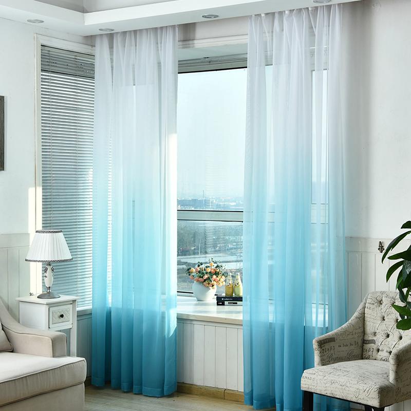 Современные синие градиентные цветные занавески, тюлевые декоративные прозрачные шторы для гостиной, спальни, кухни, отеля, дома, на оконных панелях