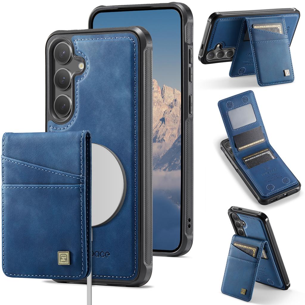 For Samsung Galaxy S25+/Galaxy S24+ Case AUTSPACE A12 Leather Back Cover with Magnetic Detachable Card Bag Kickstand