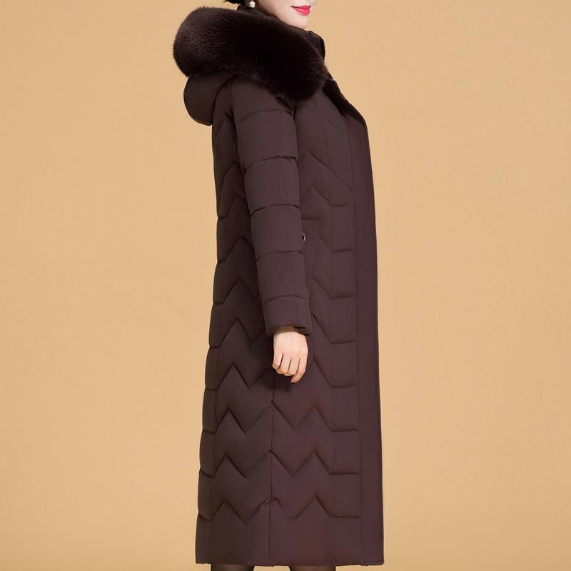 Plus Size XL-6XL Middle Age Woman Long Coat Winter Thick Warm Overcoats Hooded Elegant Faux Fur Collar Loose Lady Jackets