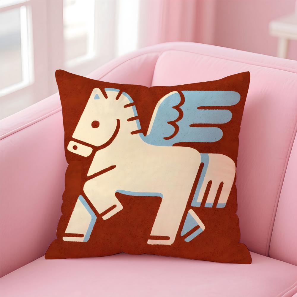Auspicious Lucky mascot for the Year of the Horse Cushion Cover Pillow Case Soft Skin Friendly Fabric Comfort Concealed Zipper