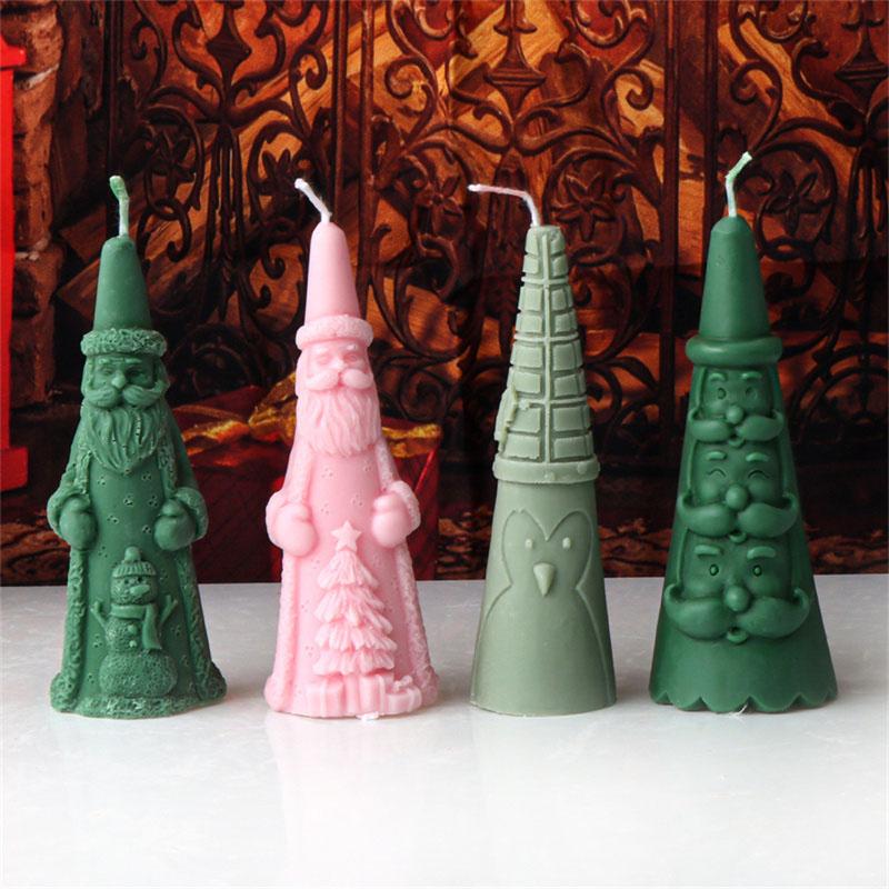 3D Santa Claus Relief Cylindrical Candle Silicone Mold Snowman Reindeer Christmas Tree Silicone Candle Molds Christmas Gift