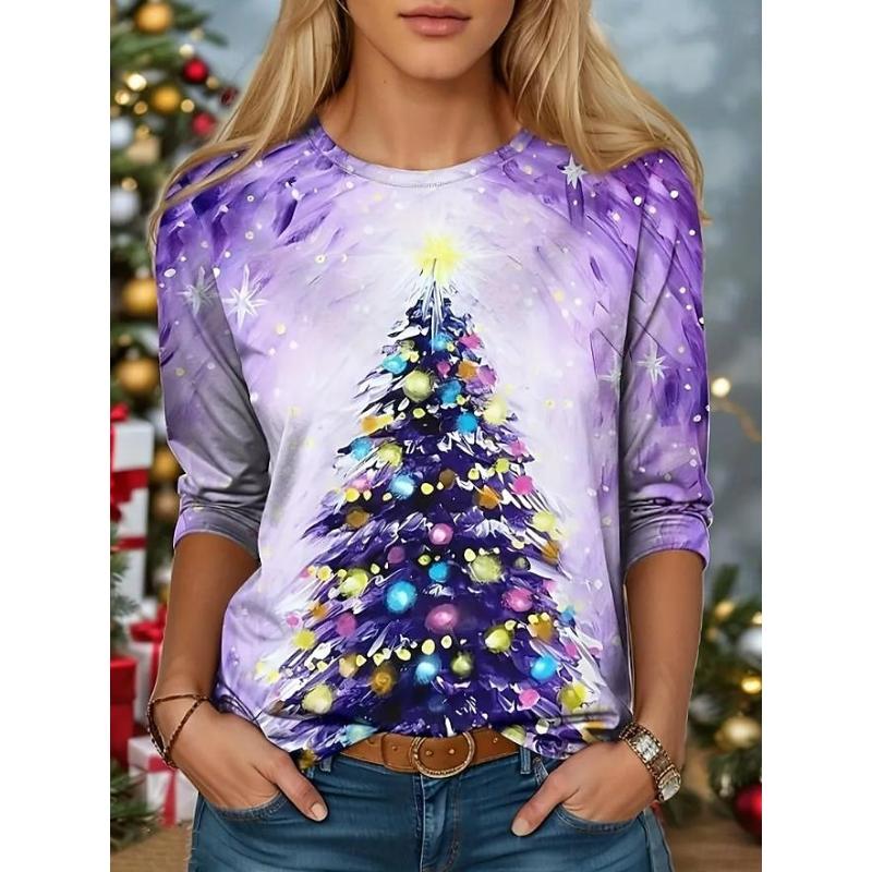 Женская футболка с круглым вырезом, длинным рукавом, туника, праздничный свитшот, принт снеговика, цветовой блок, красный