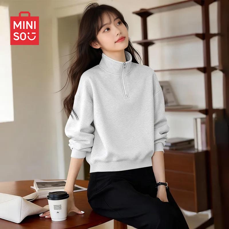 MINISO Женская толстовка с капюшоном и молнией на половину