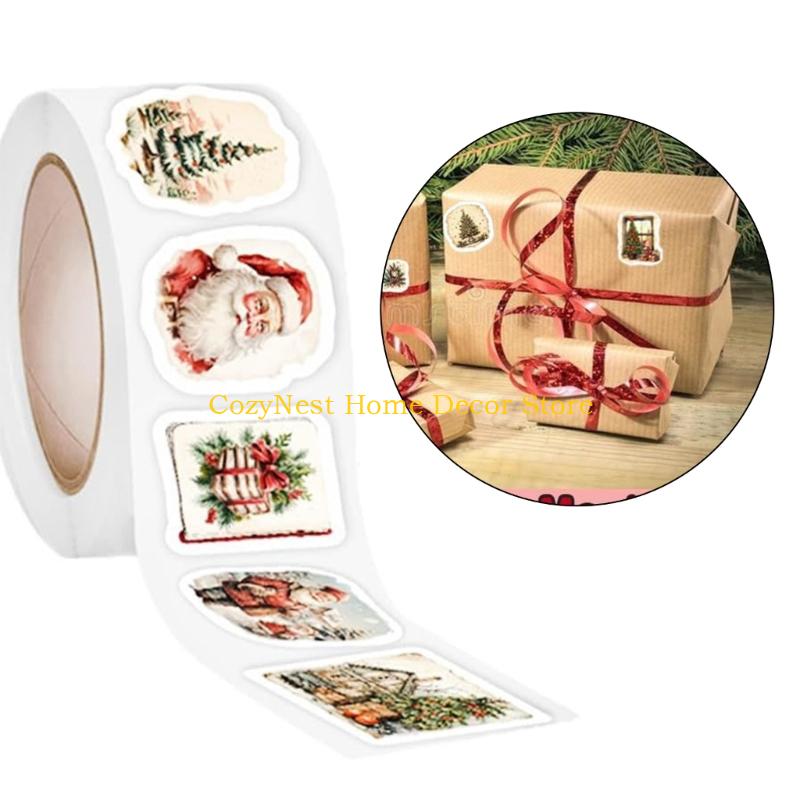 92MF 1000Pcs Holiday Packaging Label Christmas Decorative Sticker Adhesive Wrapping Label for Journal Notebook Packaging