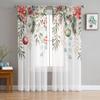 Christmas Balls Poinsettia Fir Leaves Sheer Curtains for Living Room Decoration Window Curtains Kitchen Tulle Voile Curtains