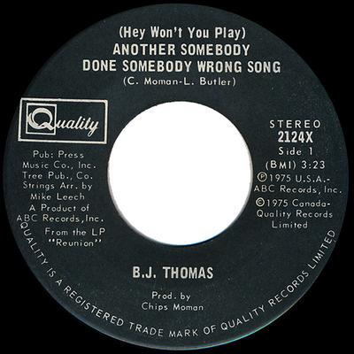 7-дюймовая пластинка BJ. ТОМАС - (Эй, не хочешь поиграть) Еще один Somebo 2124X Качество 1975 США Рок Б/у