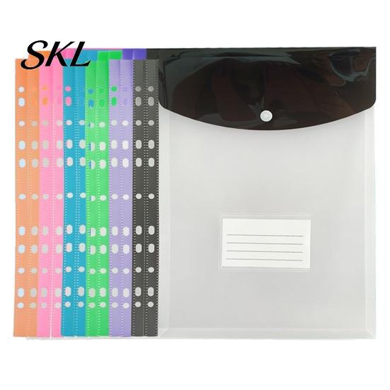 Large Capacity Paper Holder A4 Snap Button File Folder, Horizontal 11 Hole PP Document Organizer with Punch Binder Folder Name Card Slot, Transparent